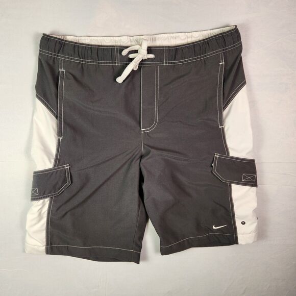 Nike Swim Trunks Men Size Medium Grey Pockets Drawstring - Picture 3 of 6